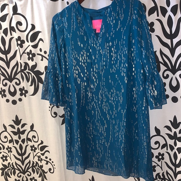 Lilly Pulitzer Elenora Silk Dress Inky Tidal - Picture 2 of 10